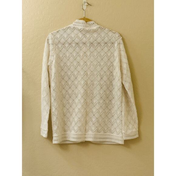 Vintage White Crochet Button Front Long Sleeve Cardigan Sweater Size Large - Picture 5 of 14